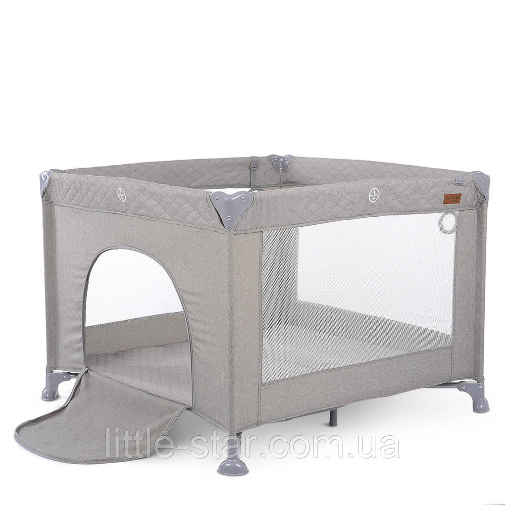 Манеж дитячий квадратний МЕ 1097, вхід-змійка, 2 кільця, льон, сірий