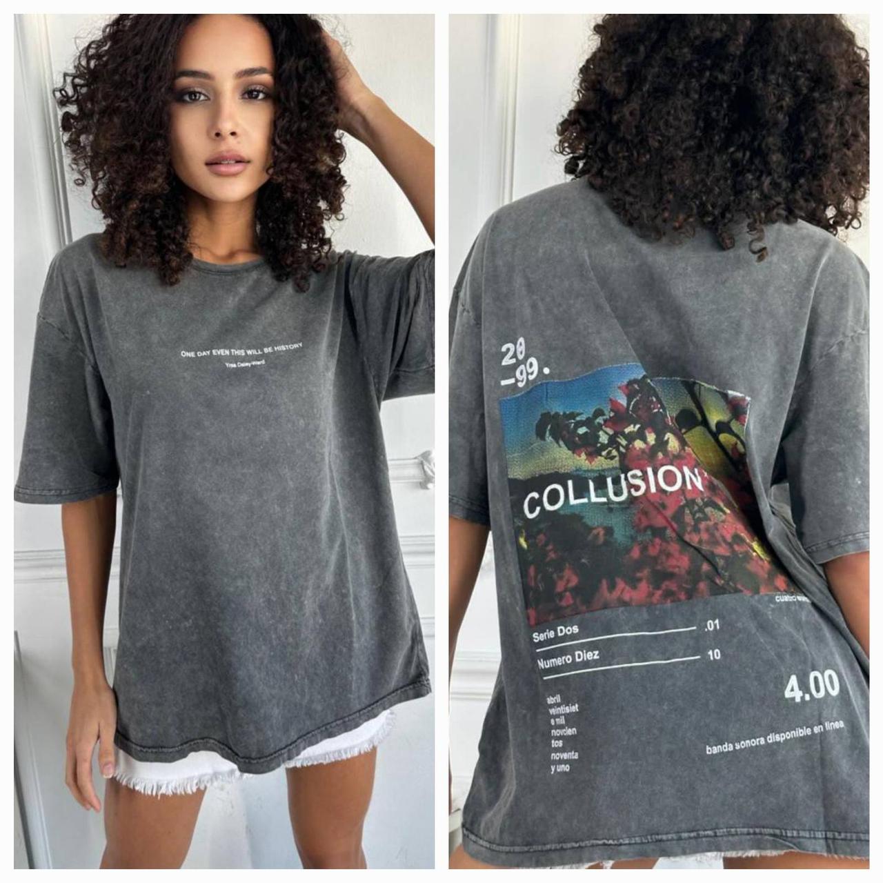 Модная женская футболка оверсайз с принтом 42-48 р, доставка по Украине НП Укрпочта - фото 2 - id-p275704034