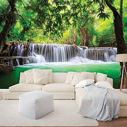 Флізелінові фотошпалери 416x254 см 3D Краєвид Природа Ліс Зелень Чарівний водоспад (1966VEXXXL) Найкраща якість