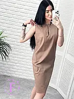 Платье из льна для лета прямое цвет капучино