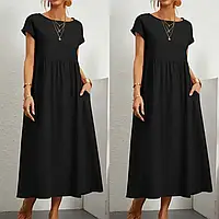 Однотонное платье миди свободное черного цвета