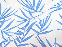 Ткань Лен с вискозой пальмовые листья, голубой на молочном