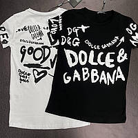 Футболка женская Dolce&Gabbana черная с надписью модная хлопок стильная брендовая Турция