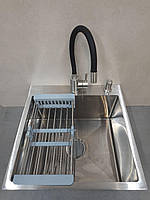Набор Раковина кухонная квадратная Kroner HM 5050 со смесителем и корзиной для посуды