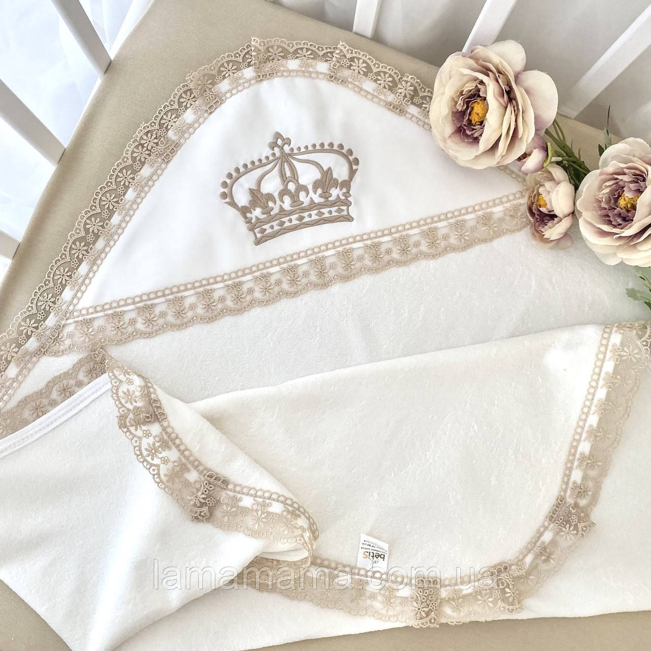 Махрова крижма для хрещення "Корона" Махра Молочний/кавовий 75х80 см BetiS, фото 1