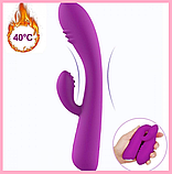 Вібратор силіконовий із відростком, Вібратор кролик із подвійною стимуляцією, Вібратор стимулятор стимулятор з підігрівом, Інт, фото 2