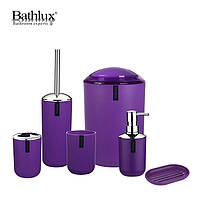 Набор качественных стильных аксессуаров для ванной комнаты Bathlux из 6 предметов, Фиолетовый "Lv"