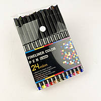 Набор разноцветных линеров ручек Fineliner Color в кейсе 24 цвета профессиональный набор для скетчей "Lv"