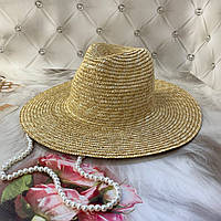 Літній солом'яний капелюх Федора із широкими полями і перлинним ланцюжком Perlina