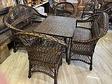 Набір темних плетених меблів з лози «Простий 3»: стіл, 2 крісла, 2 дивани, фото 3