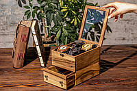 Дерев'яна шкатулка для зберігання чоловічих годинників на 4 секції на подарунок на ювілейй чоловіку, Індивідуальне гравіювання