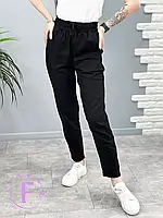 Летние женские штаны на завязках с карманами черного цвета