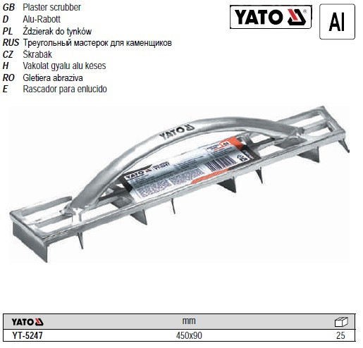 Терка для зняття штукатурки l=450х90мм YATO-5247