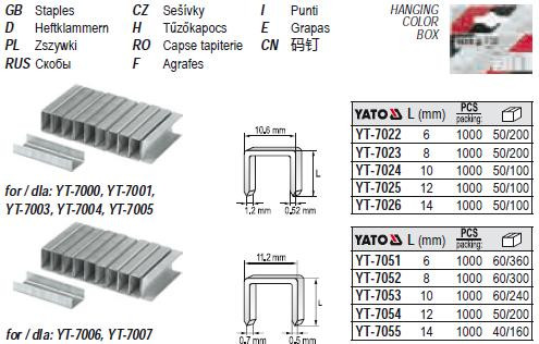 Скоби скобі степлера h=8 мм b=10,6 мм t=1,2 мм 1000 шт YATO-7023