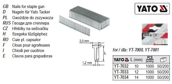 Цвяхи для степлера h-14 мм t-1,2 мм 1000 штук Польща YATO YT-7034