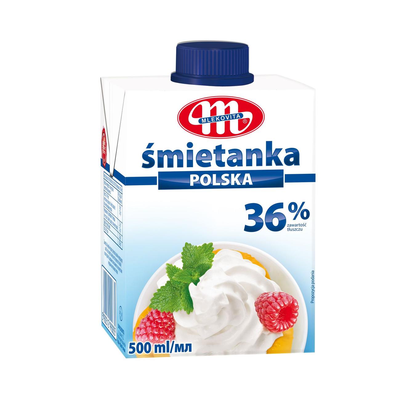 Вершки ультрапастеризовані Mlekovita «Smietanka 36 %» 0,5л., фото 1