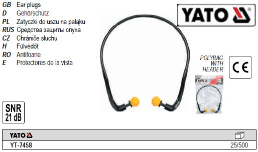 Наушники навушники для захисту від шуму YATO беруші 26 дБ YT-7458