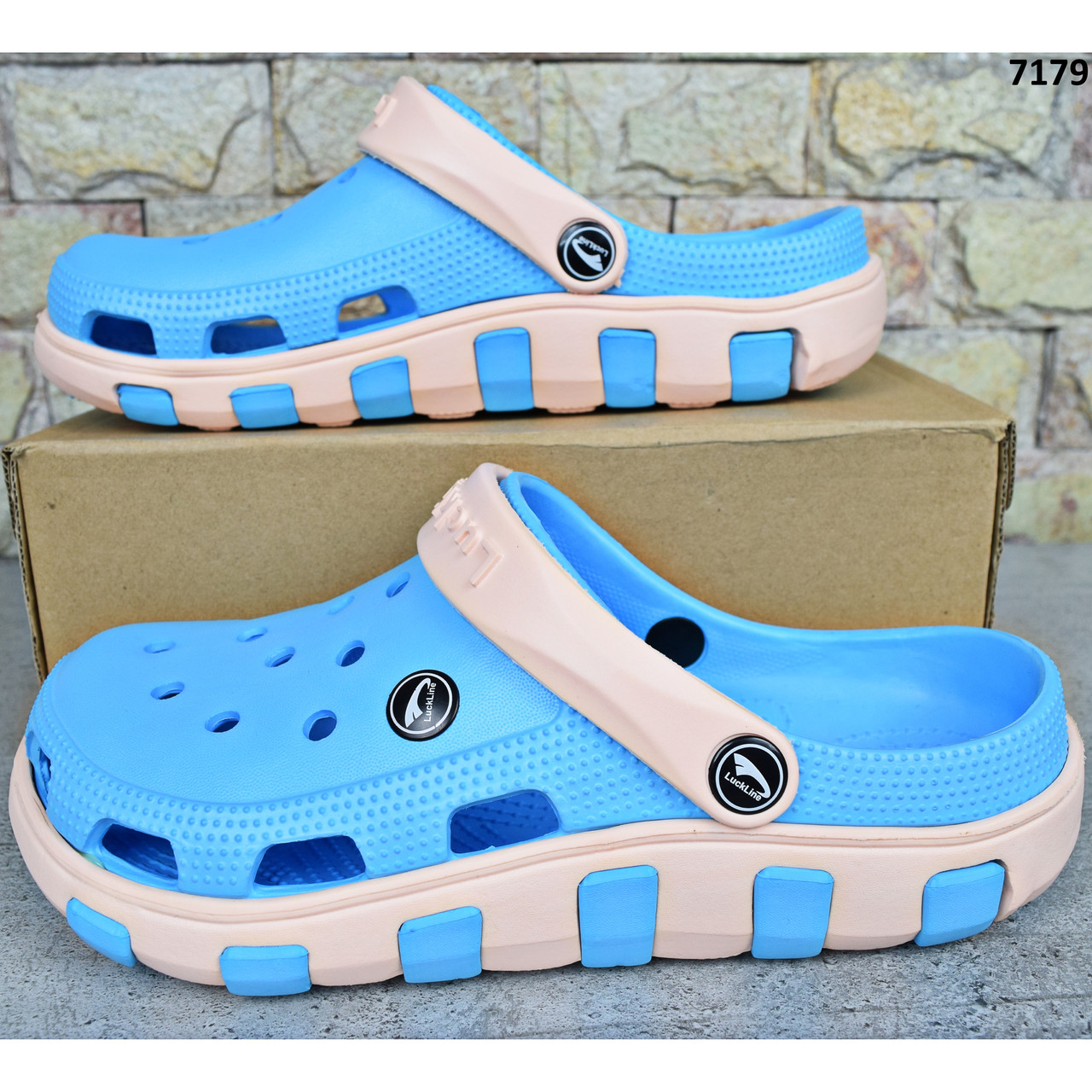 Сабо крокси жіночі блакитні з рожевим Luck Line