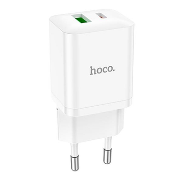 Зарядний пристрій Hoco зі швидкою зарядкою USB/Type-C QC3.0 + PD20W N28 White