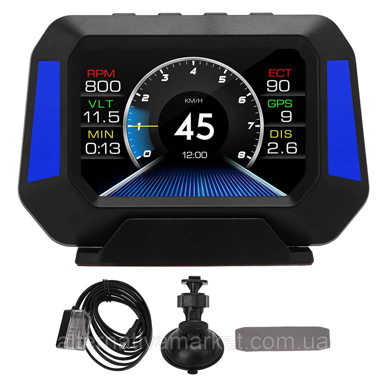 Бортовий комп'ютер HUD P21 (OBD2 діагностика, GPS), фото 1