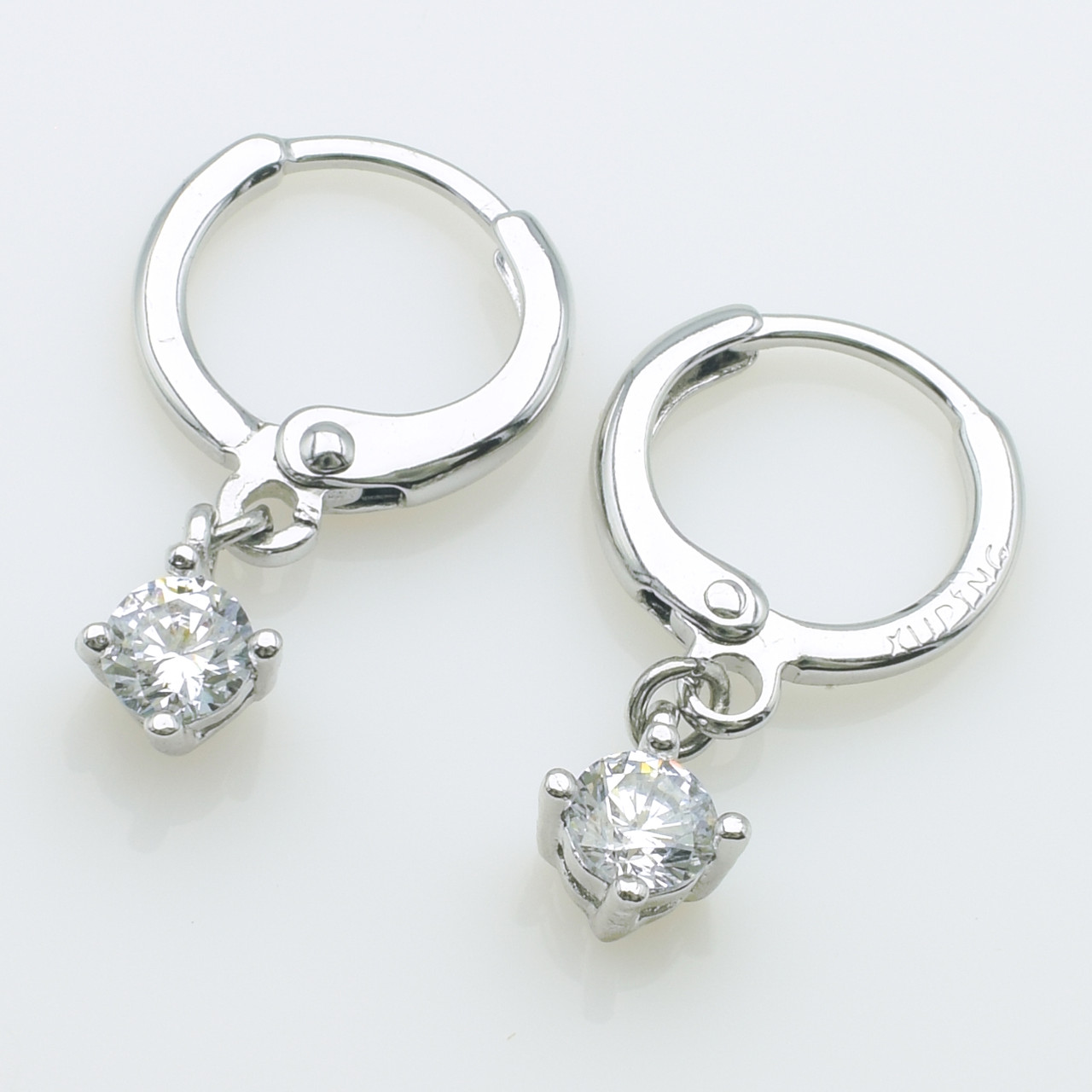 XUPING Сережки Родiй з білими цирконами Висота 2.2см, Ширина 0.6см, фото 1