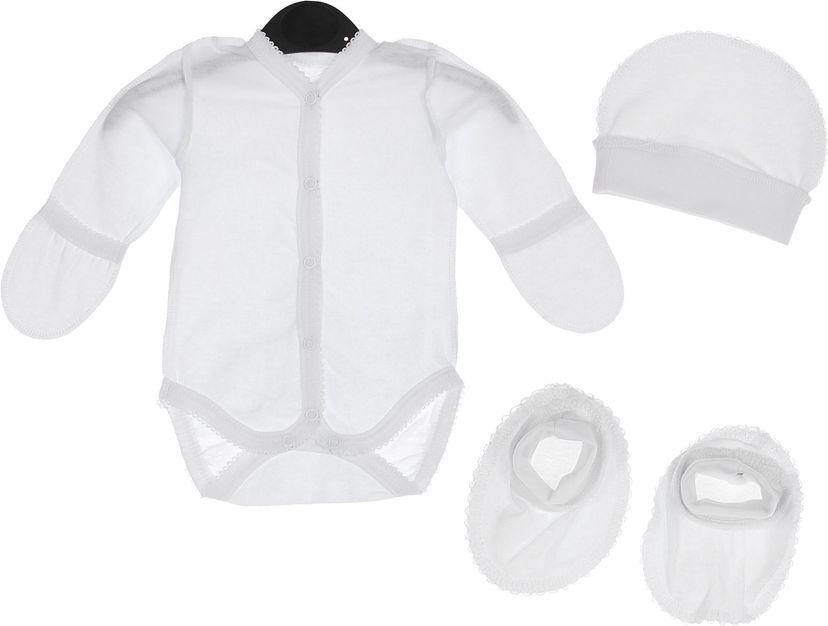 Комплект боді з довгими рукавами, шапочка та пінетки для дітей, білий — Трикомир