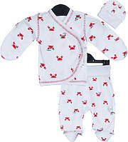 Комплект "Корби" сорочечка, повзунки та шапочка для дітей, білий із червоним — Lasna
