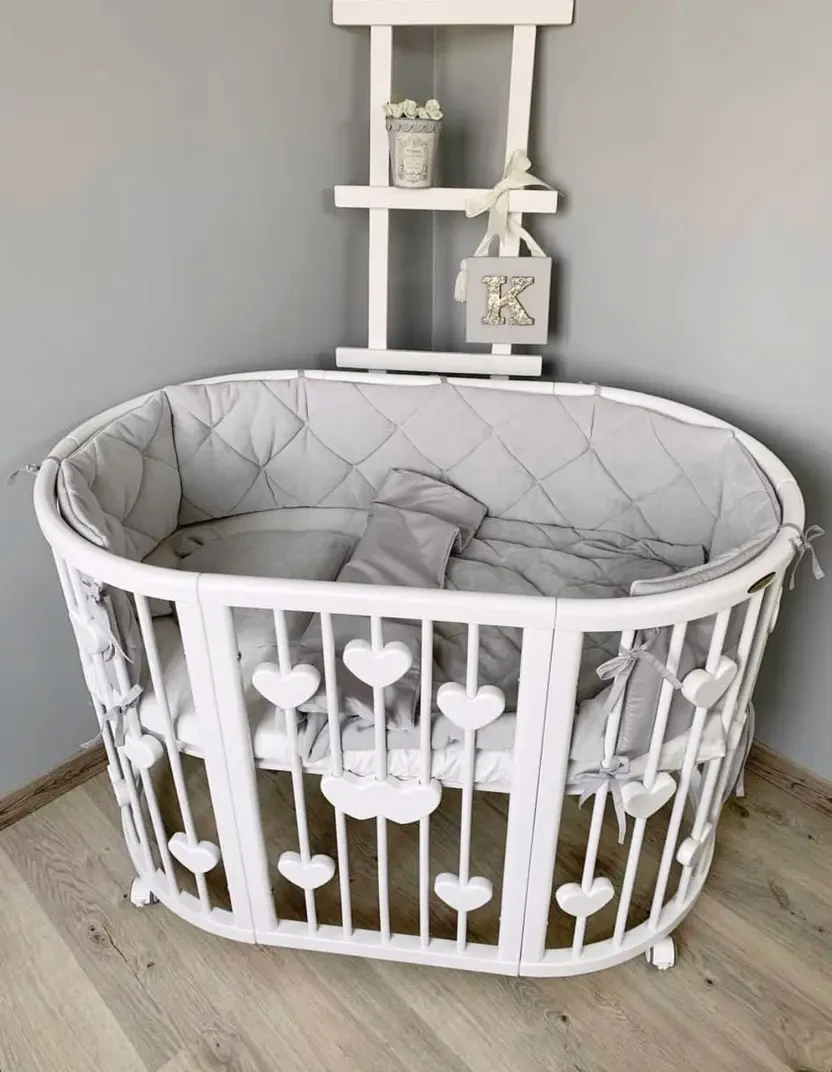 Ліжечко трансформер 9в1 Smart Bed Round IngVart (декор), сердечко біле