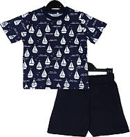 Комплект "Кораблики" футболка и шорты для мальчика, темно-синий - Ardomi