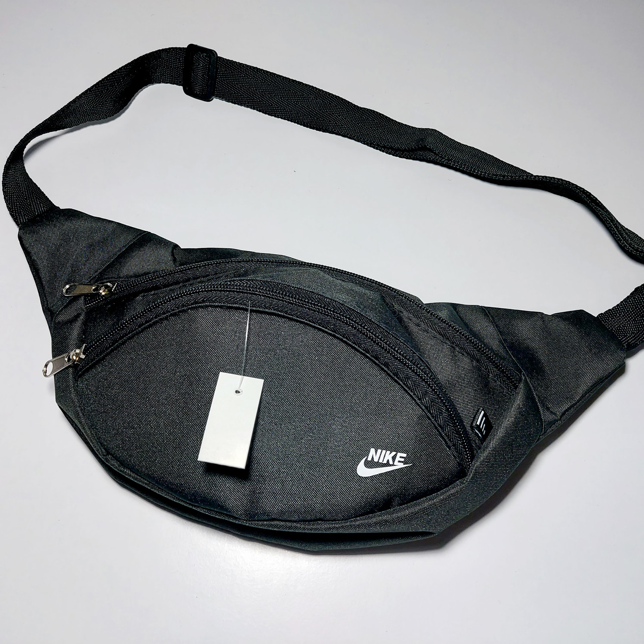 Поясна сумка бананка спортивна чорна на два відділи, фото 1