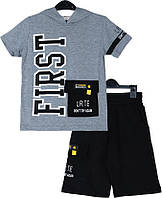 Комплект "First" футболка з капюшоном і шорти для хлопчика, сірий із чорним — Cazibesi Smile