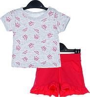 Комплект "Princess" футболка и шорты для девочки, серый с малиновым - Витуся