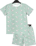 Комплект "Динозавры" футболка и шорты для девочки, серо-мятный - Ardomi