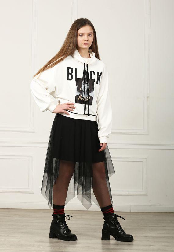 Комплект "BLACK" світшот і плаття для дівчинки, біло-чорний — Marions