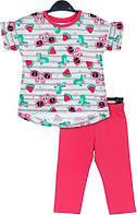 Комплект "Кактусы" футболка и бриджи для девочки, бело-серый с малиновым - Витуся