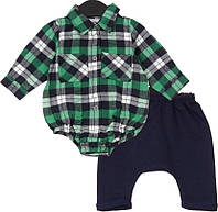 Комплект "Клітка" боді-сорочка та штани для хлопчика, темно-синій із зеленим — Yeeha