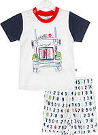 Комплект футболка и шорты "Машина" для мальчика, молочный с темно-синим и красным - Twetoon