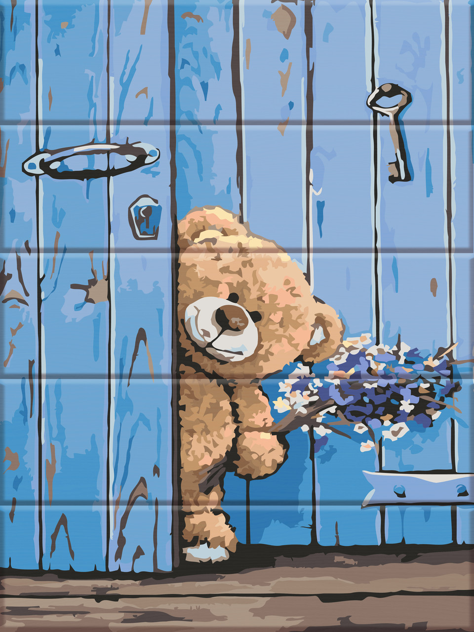 Картина за номерами на дереві "Ведмедик із букетом" 30*40 см melmil