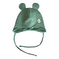 Двухслойная шапка на завязках с ушками для детей, нежно-оливковая - Babydream