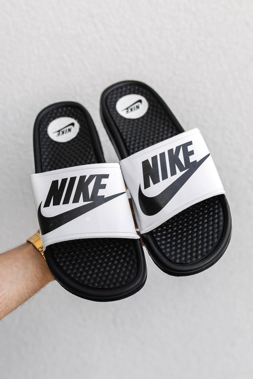 Шльопанці чоловічі Nike білі з лого найк тапочки шльопанці сланці літо гумові