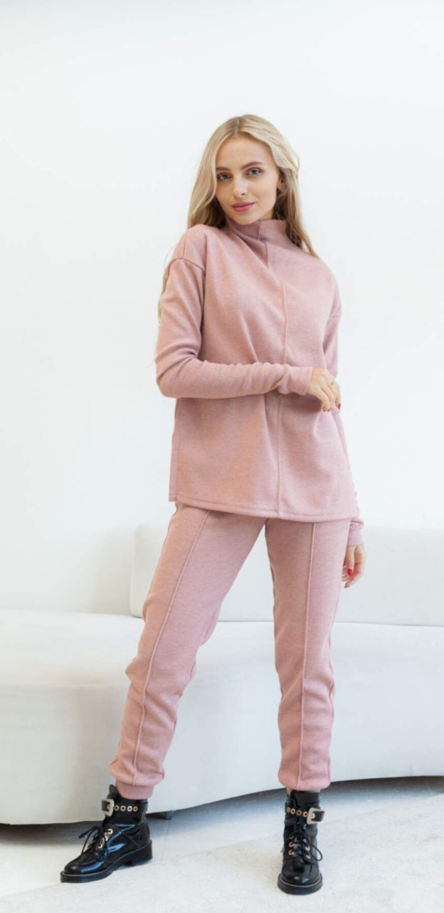 Костюм жіночий теплий в'язаний Vivioji (штани джоггери + вільний джемпер) Рожевий розмір S/M (13091)