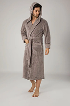 Чоловічий халат велюр однотонний на поясі домашній, зимові чоловічі халати махра з довгим рукавом Сірий