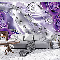 Фото обои абстракция на стену цветы 368x254 см 3Д Бутоны фиолетовых роз - бриллианты и вензеля (2497P8)+клей