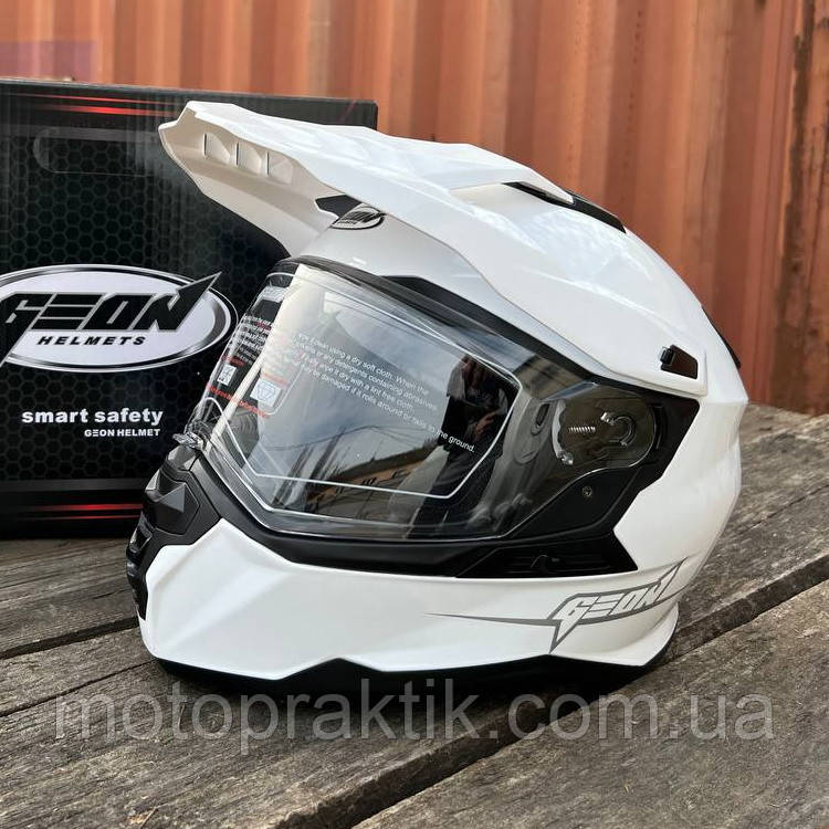 GEON MX722 (DUAL-SPORT) SOLID GLOSS WHITE S Мотошолом ендуро (мотард) з окулярами