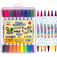 Від 2 шт. Фломастер двоколірний 9 штук 18 кольорів 8059-18 в пластиковому боксі  купити дешево оптом в інтернет-магазині