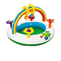 Детский надувной игровой бассейн-манеж Bestway 52239 с цветной аркой и игрушками на 156 л