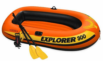 Надувний тримісний човен з веслами та насосом Intex 58332 Explorer 211x117x41 см для дітей та дорослих
