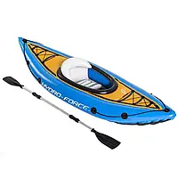 Одноместная надувная лодка-байдарка Bestway 65115 с ножным насосом и веслами 275 x 81 см синяя