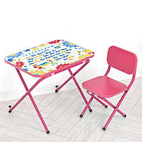 Складной столик - парта со стульчиком с цифрами и алфавитом Bambi M 4910-8 розовый