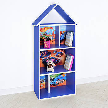 Дитяча дерев'яна полиця стелаж у вигляді будиночка під іграшки або книги Bambi H 2020-21-1 Синій
